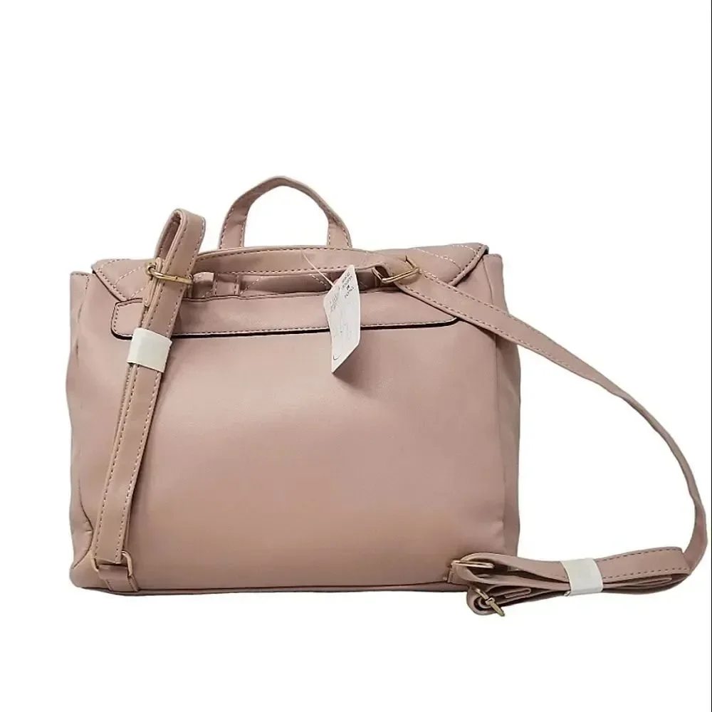 Blush Pink Square Quilted Convertible Backpack Purse